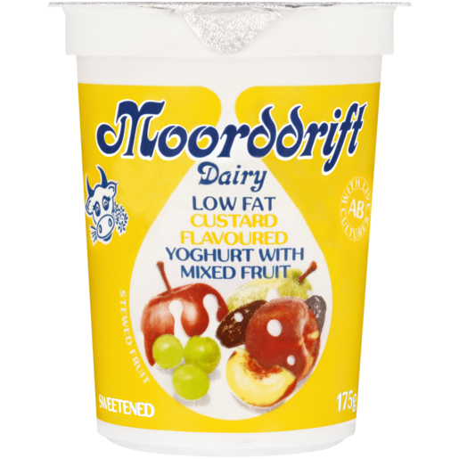 Moorddrift Dairy Custard Flavoured Low Fat Yoghurt with Mixed Fruit 175g
