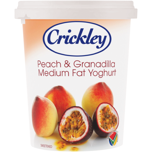 Crickley Medium Fat Peach & Granadilla Flavoured Yoghurt 500ml
