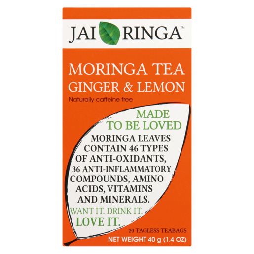 Jai Ringa Ginger & Lemon Flavoured Moringa Teabags 20 Pack