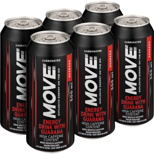 Move Guarana Energy Drink Cans 6 x 500ml