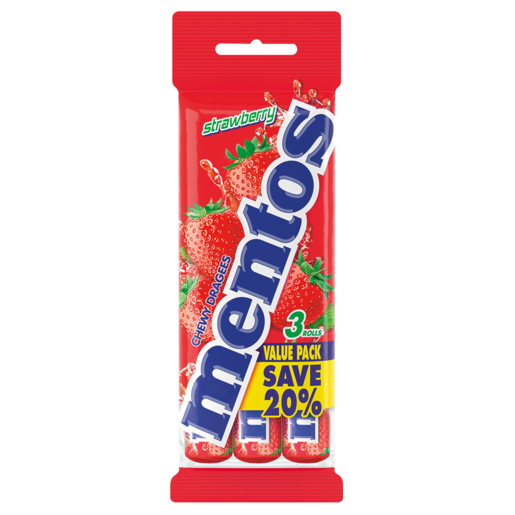 Mentos Strawberry Flavoured Sweets 3 Pack