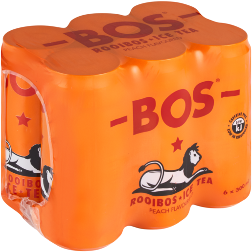BOS Peach Flavoured Ice Tea Cans 6 x 300ml