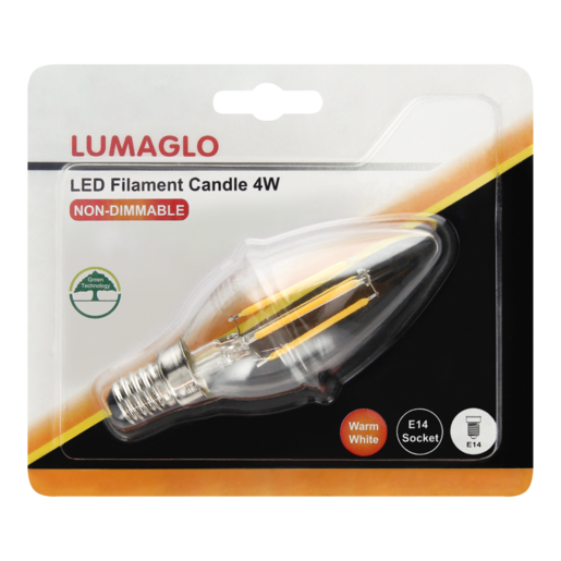 Lumaglo Warm White Small Edison Screw Non-Dimmable LED Filament Candle Globe