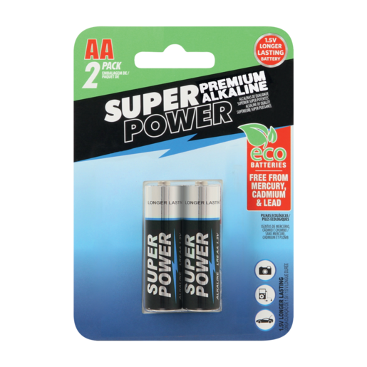 Super Power Premium AA Alkaline Batteries 2 Pack