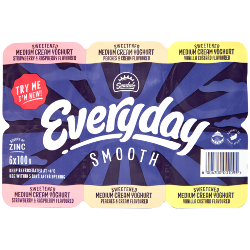 Sundale Smooth Assorted Flavours Medium Fat Yoghurt 6 x 100g