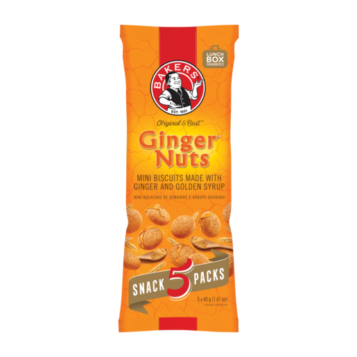 Bakers Ginger Nuts Mini Ginger & Golden Syrup Flavoured Biscuits 5 x 40g