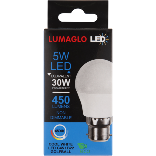 Lumaglo Cool White Non-Dimmable LED Golfball Light Bulb 5W