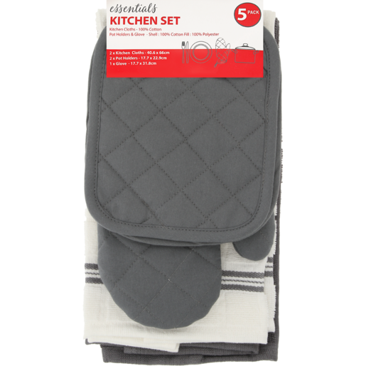 Essentials Pot Holders & Oven Glove Kitchen Set 5 Pack (Assorted Item - Supplied at Random)
