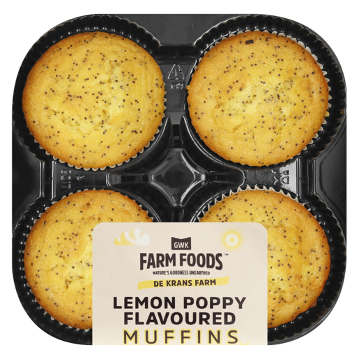 GWK Baking Farm Foods Lemon Poppy Flavoured Muffins 4 Pack