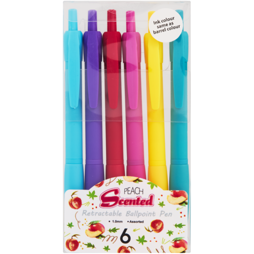 Peach Scented Ballpoint Pens 6 Pack 1mm
