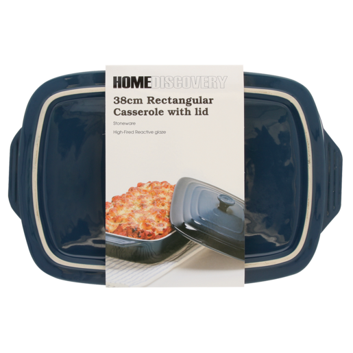 Home Discovery Blue Rectangular Casserole with Lid 38cm