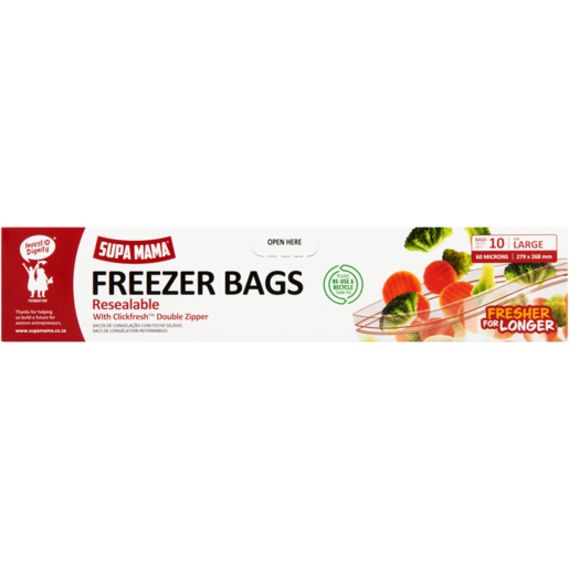 Supa Mama Large Resealable Freezer Bags 10 Pack