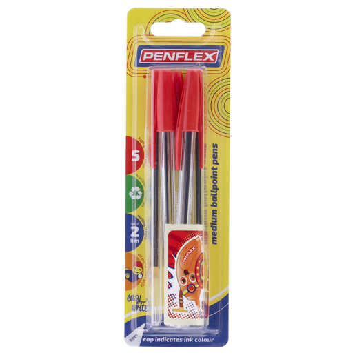 Penflex Clear Red Pen Ballpoint 5 Pack
