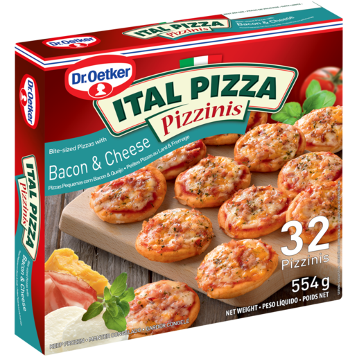 Dr. Oetker Frozen Ital Pizza Pizzinis Bite-Sized Bacon & Cheese Pizzas 554g 32 Pack