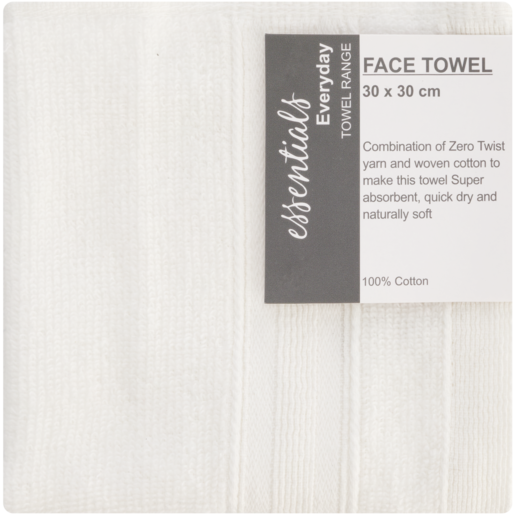 Essentials Everyday White Broadway Face Towel 30 x 30cm