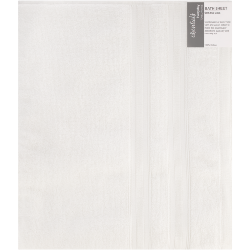 Essentials White Coloured Broadway Bath Sheet 90 x 150cm