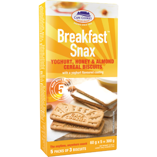 Cape Cookies Breakfast Snax Yoghurt, Honey & Almond Cereal Biscuits 300g