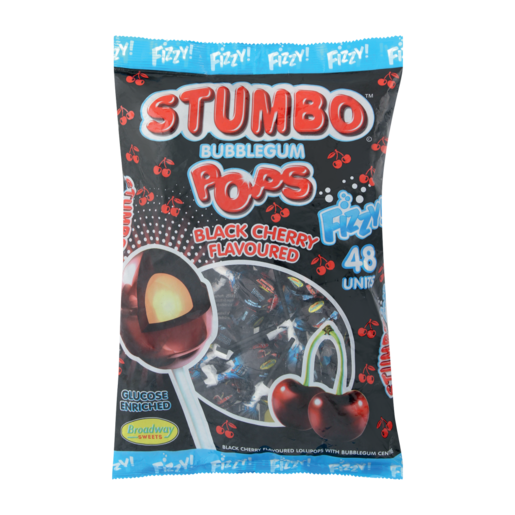 Stumbo Black Cherry Flavoured Bubble-gum Lollipops 48 Pack