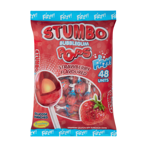 Stumbo Strawberry Flavoured Bubblegum Pops 48 Pack