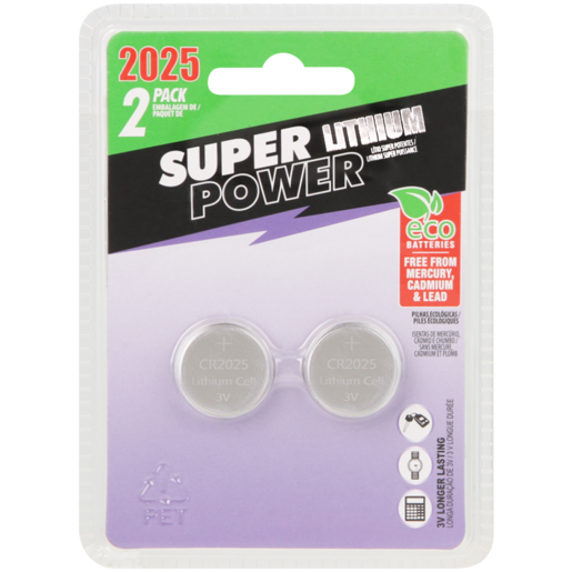 Super Power CR2025 Lithium Coin Batteries 2 Pack