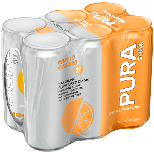 Pura Soda Seville Orange Flavoured Sparkling Drink Cans 6 x 300ml