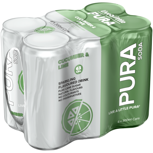 Pura Soda Cucumber & Lime Flavoured Sparkling Drink Cans 6 x 300ml