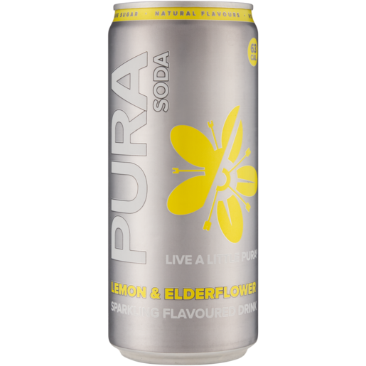 Pura Soda Lemon & Elderflower Sparkling Flavoured Soft Drink Can 300ml