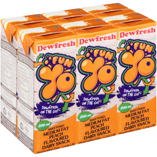 Dewfresh FunYo Peach Flavoured Medium Fat Dairy Snack 6 x 200ml