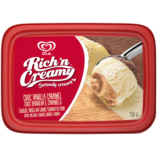 Ola Rich 'n Creamy Chocolate, Vanilla & Caramel Flavoured Ice Cream 1.8L