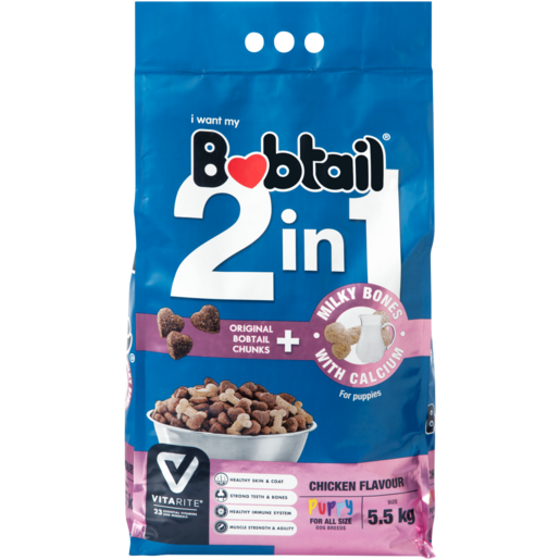 Bobtail 2-In-1 Chicken Flavoured Puppy Food With Milky Bones 5.5kg