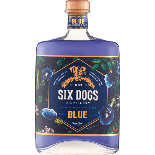 Six Dogs Blue Gin Bottle 750ml