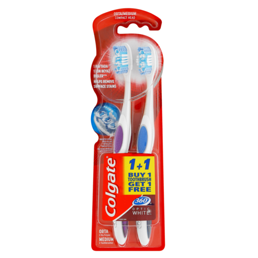 Colgate Optic White 360 Medium Toothbrush 2 Pack