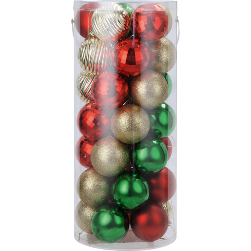 Gold, Red & Green Christmas Balls 35 Piece