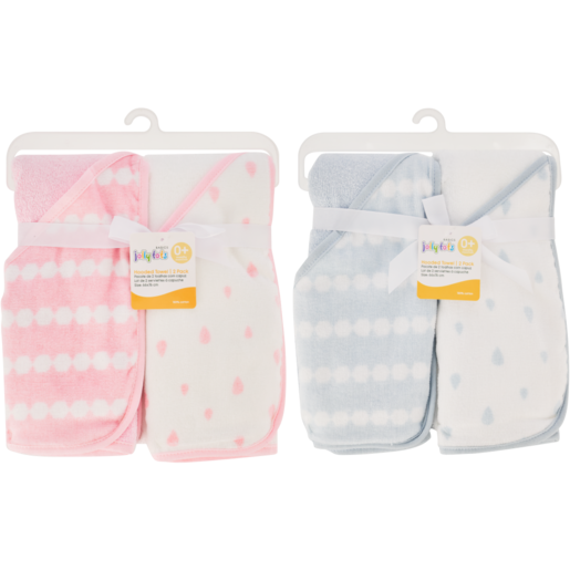 Jolly Tots Velour Hooded Towel 2 Pack 66 x 75cm (Assorted Item - Supplied At Random)