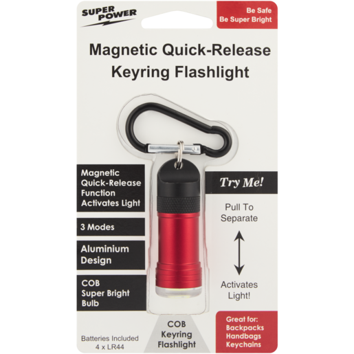 Super Power Red & Black Magnetic Keyring Flashlight