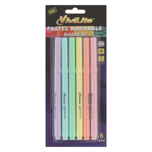 Vivilite Multicoloured Pastel Washable Marker Set 6 Pack