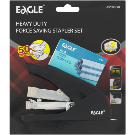 Eagle Black Heavy Duty Stapler & Staples Set 2 Pack