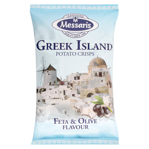 Messaris Feta & Olive Flavoured Green Island Potato Crisps 125g