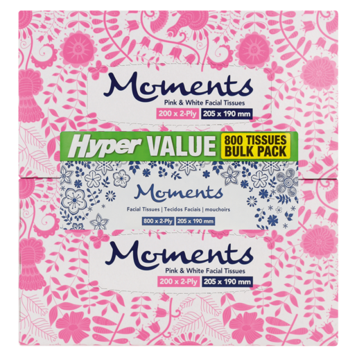 Moments Hyper Value Pink & White Facial Tissues 4 x 200 Pack