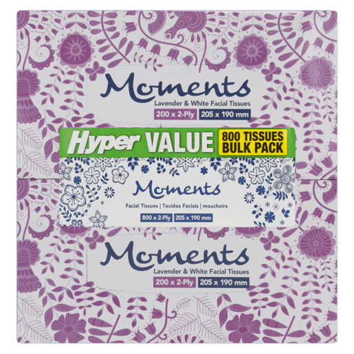 Moments Hyper Value Lavender & White Facial Tissues 4 x 200 Pack