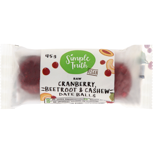 Simple Truth Vegan Raw Cranberry Beetroot & Cashew Date Balls 45g