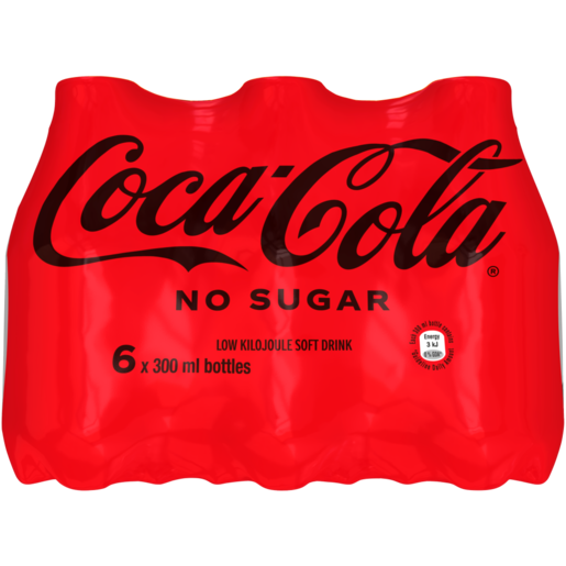 Coca-Cola No Sugar Soft Drink Bottles 6 x 300ml