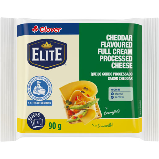 Clover Elite Cheddar Flavoured Full Cream Processed Cheese Slices 90g