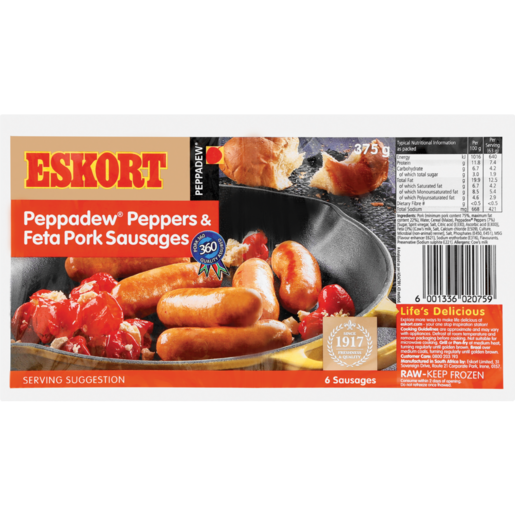 Eskort Peppadew Peppers & Feta Pork Sausages 375g