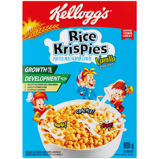 Kellogg's Rice Krispies Vanilla Flavoured Multigrain Cereal 600g, Family  Cereals, Breakfast Cereals, Porridge & Pap, Food Cupboard, Food