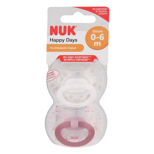 NUK Happy Days Silicone Baby Soother 0-6 Months 2 Pack (Design May Vary)