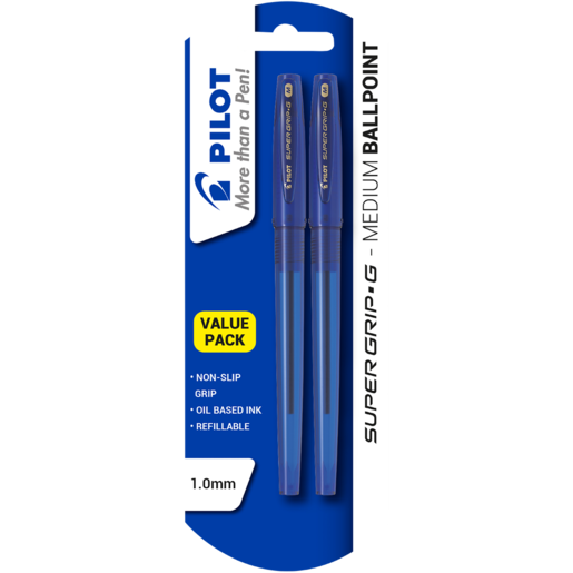 Pilot Blue Supergrip Ballpoint Pens 2 Pack