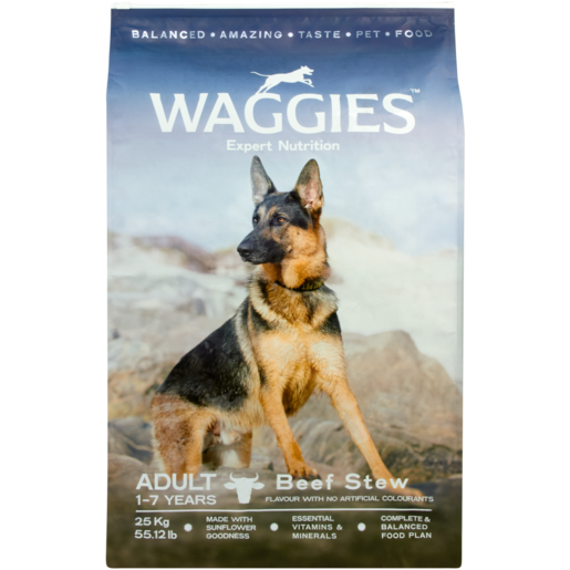 Waggies Beef Stew Flavoured Adult Dry Dog Food 25kg 