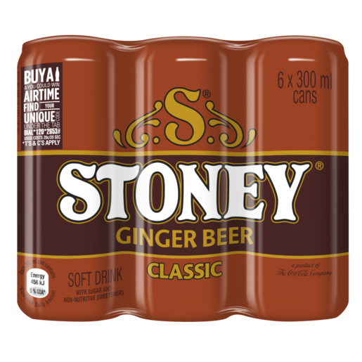 Stoney Ginger Beer Classic Soft Drink Cans 6 x 300ml