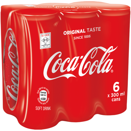 Coca-Cola Original Taste Kosher Soft Drink Cans 6 x 300ml